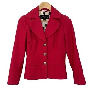 Sandra Angelozzi Linen Blend Blazer Sz S 32 Red Nautical Buttons Fitted Y2K Cute